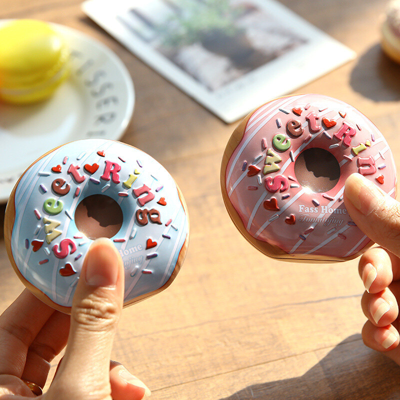 Forma de gogoașă colorată, mini desen animat drăguț, 8 x 8 x 4 cm, bomboane, pastile, ruj, cutie de depozitare pentru monede, cutie de tablă pentru bomboane pentru petrecere de nuntă