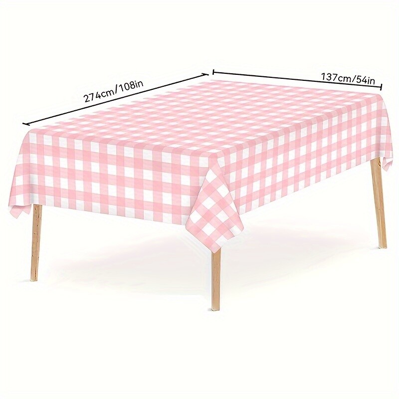 2 bucati fata de masa in carouri roz, decor pentru petrecerea de absolvire, fata de masa dreptunghiulara de unica folosinta