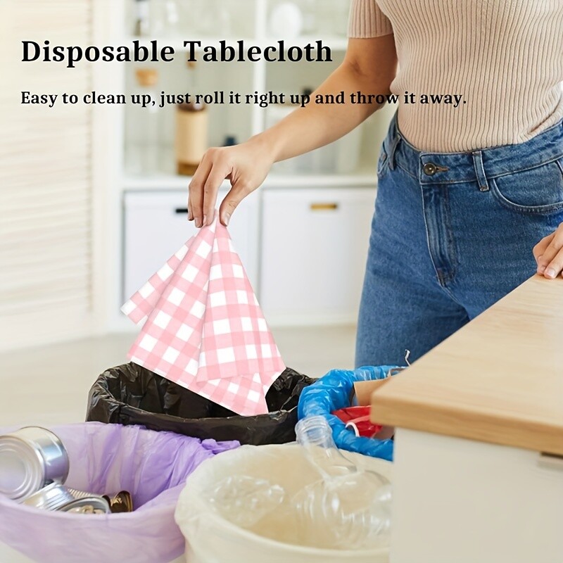 2 bucati fata de masa in carouri roz, decor pentru petrecerea de absolvire, fata de masa dreptunghiulara de unica folosinta