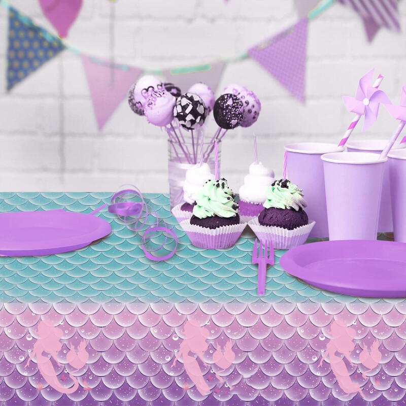 1 buc. Favoruri pentru petrecerea de ziua de naștere sirenă Decoratiuni față de masă cu sirenă Husă de masă din plastic de unică folosință pentru fete Prințesa sub S