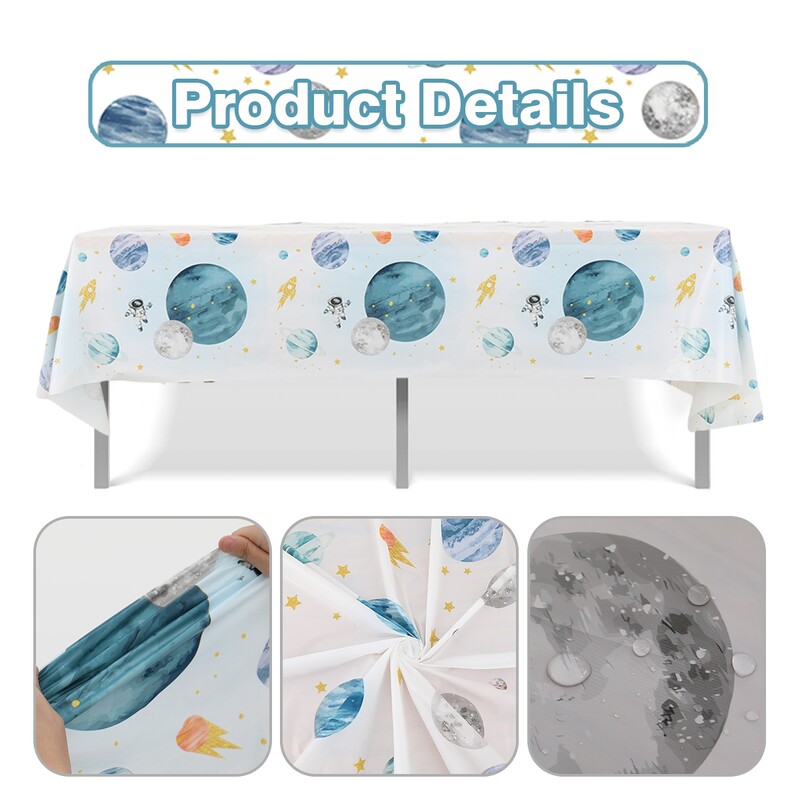 1buc 220x130cm PE Planetă Pânză de masă pentru petrecere Albastru deschis Planetă Spațiu Veselă pentru petrecere Creativă Astronaut Față de masă Decor ﻿