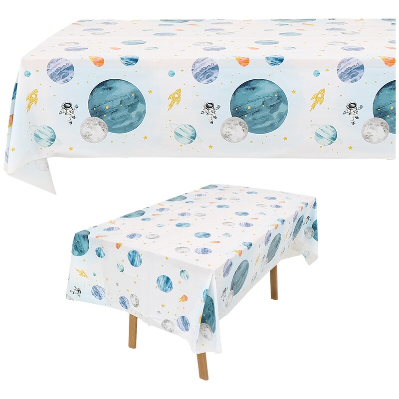 1buc 220x130cm PE Planetă Pânză de masă pentru petrecere Albastru deschis Planetă Spațiu Veselă pentru petrecere Creativă Astronaut Față de masă Decor ﻿
