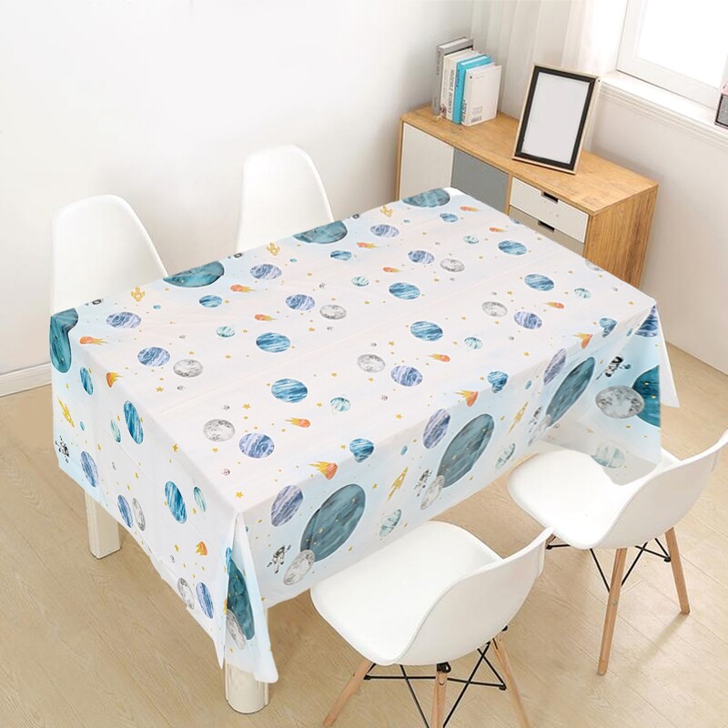 1buc 220x130cm PE Planetă Pânză de masă pentru petrecere Albastru deschis Planetă Spațiu Veselă pentru petrecere Creativă Astronaut Față de masă Decor ﻿