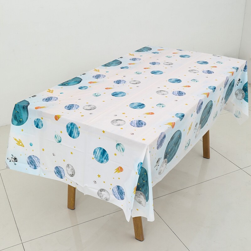 1buc 220x130cm PE Planetă Pânză de masă pentru petrecere Albastru deschis Planetă Spațiu Veselă pentru petrecere Creativă Astronaut Față de masă Decor ﻿