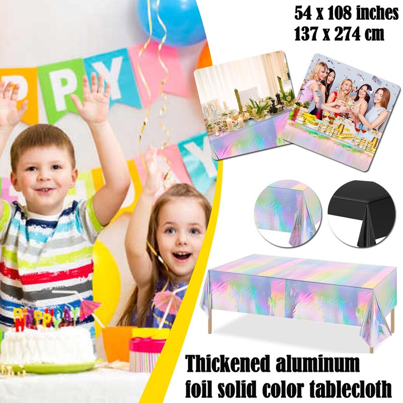 1 buc Fete de masa din plastic Iriscent, stralucitoare, de unica folosinta, fete de masa dreptunghiulare 137 X 274 cm aniversare nunta decor petrecere de Craciun