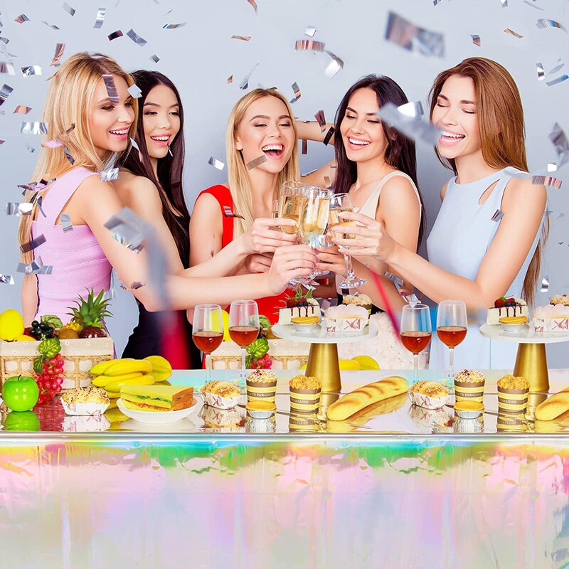 1 buc Fete de masa din plastic Iriscent, stralucitoare, de unica folosinta, fete de masa dreptunghiulare 137 X 274 cm aniversare nunta decor petrecere de Craciun