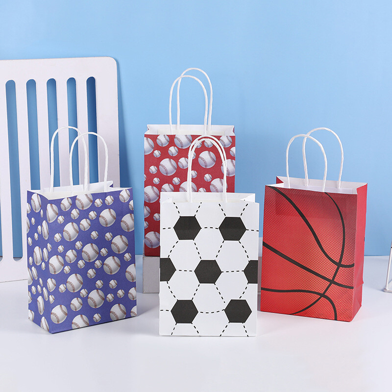 10/20 buc. Genți cadou cu tema sportivă pentru fotbal, baschet, tenis, pungi cadou pentru cumpărături, hârtie kraft, pungă de ambalare pentru personalizare