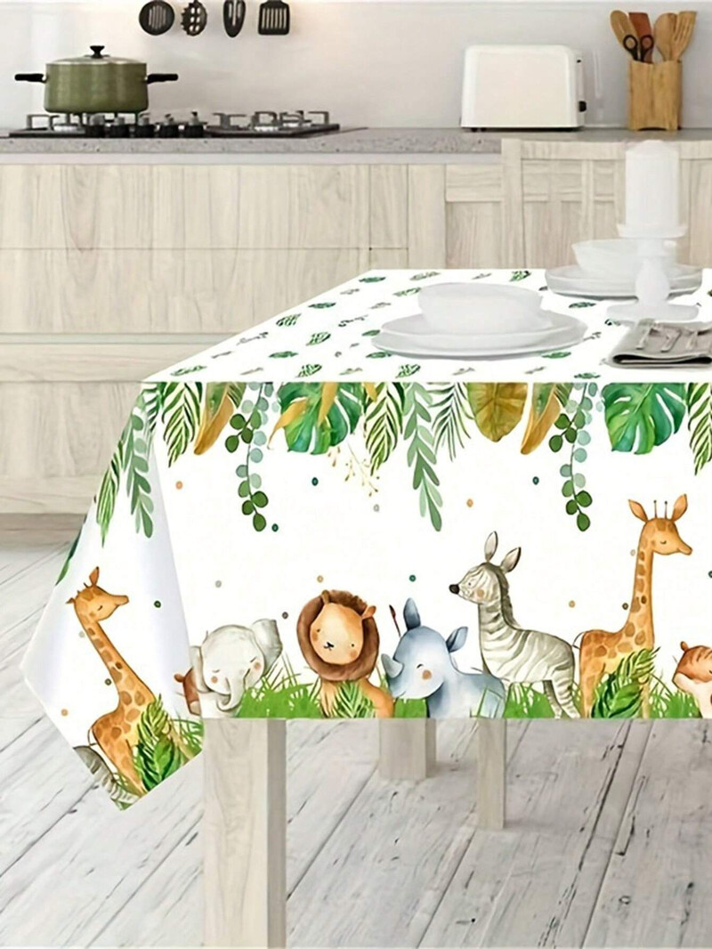 1 set Față de masă cu imprimeu dreptunghiular pentru petrecere cu animale sălbatice din junglă Safari, husă de masă cu animale de pădure impermeabilă și rezistentă la ulei, Sa