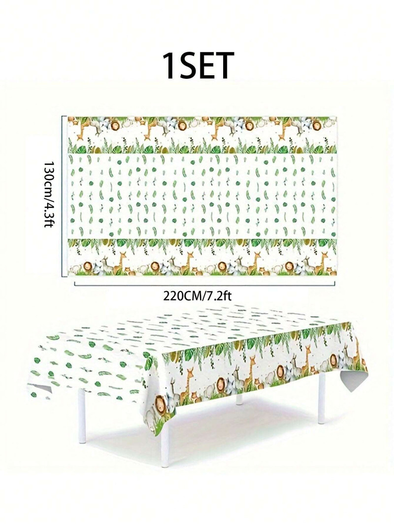 1 set Față de masă cu imprimeu dreptunghiular pentru petrecere cu animale sălbatice din junglă Safari, husă de masă cu animale de pădure impermeabilă și rezistentă la ulei, Sa