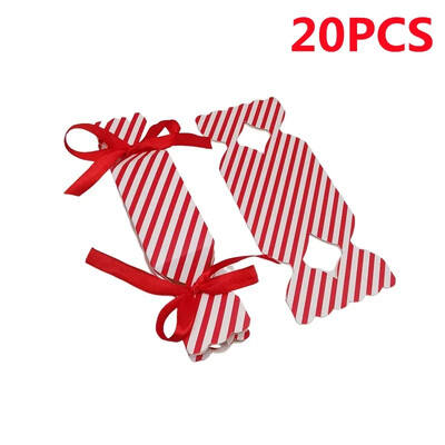 20 ΤΕΜ Κόκκινη ριγέ μπομπονιέρα με κορδέλα Μπισκότο σοκολατένιο κουτί Παιδική θήκη τυλίγματος με κράκερ γενεθλίων για χριστουγεννιάτικο πάρτι 선물 가방