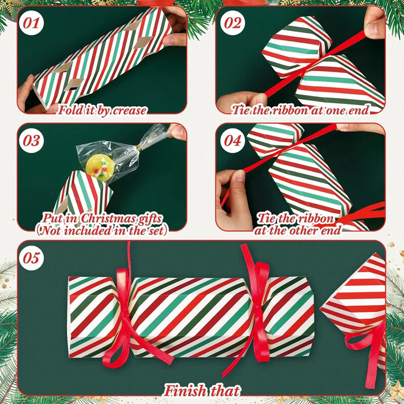 Cutie de bomboane cu dungi roșii cu panglică, cutie de ciocolată pentru prăjituri, cutie de ciocolată pentru ziua de naștere pentru copii, cutie de împachetat pentru petrecerea de Crăciun 선물 가방