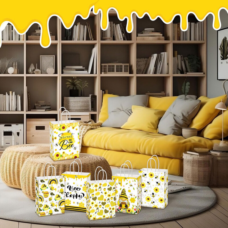 24 de bucăți drăguț albinelor pungi de hârtie kraft reciclabile cadou de festival saci de ambalare pentru cumpărături, miere dulce, consumabile pentru petreceri