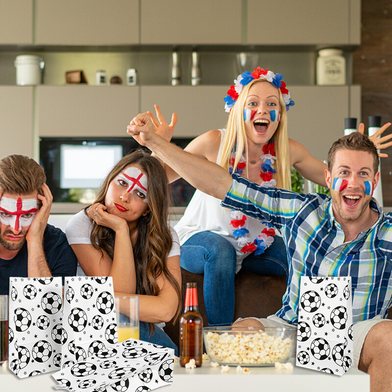 10 bucăți saci de bomboane pentru cadou pentru petrecere de fotbal, hârtie kraft, pentru biscuiți, saci de ambalare pentru sport, tema de fotbal, aprovizionare pentru decorațiuni pentru petrecerea de naștere