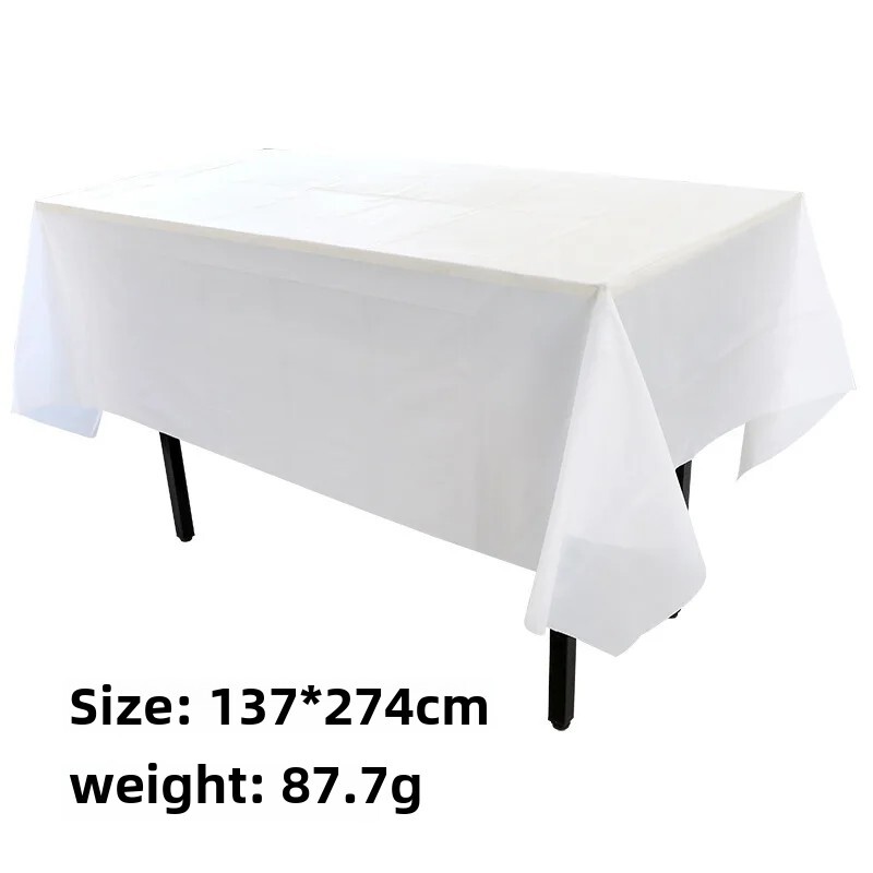 Vienreiz lietojams taisnstūrveida PEVA plastmasas galdauts dzimšanas dienas desertu galdam vienkrāsains ūdensnecaurlaidīgs un eļļu necaurlaidīgs svinību galda pārklājs