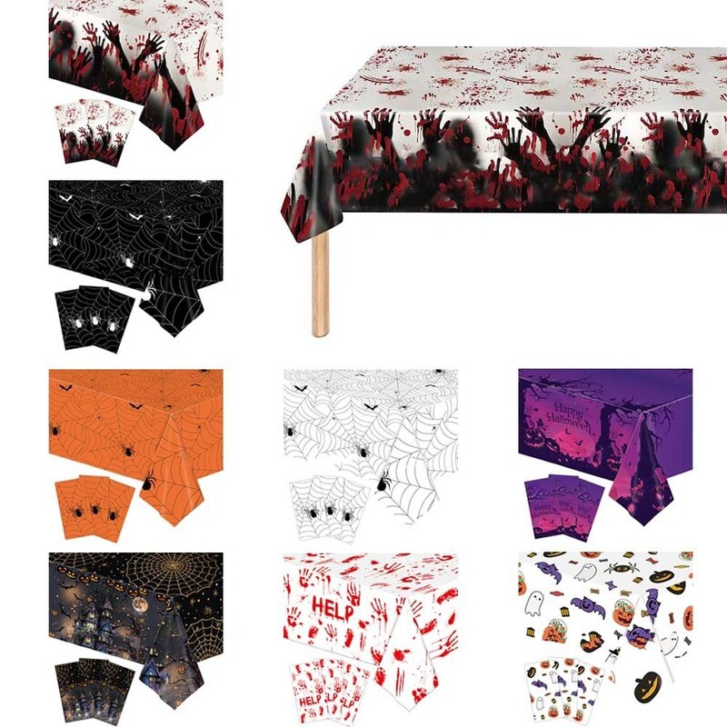 Helovīna vienreizlietojamie galdauti ķirbju spoku nūja pils galda pārklājs Helovīna ballītes folija galdauta dekorēšana