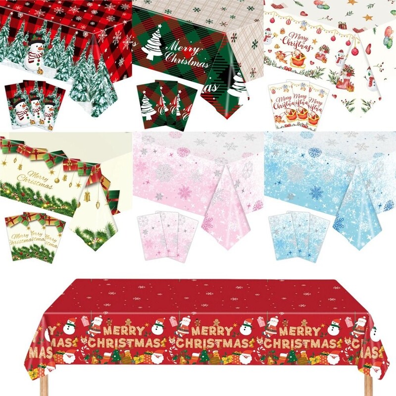 1gab Ziemassvētku plastmasas galdauta kartona kastīte Ziemassvētku vecīša/sniegavīra vienreizējās lietošanas galda pārsegs Ziemassvētku ballīšu galda dekorēšanai mājas piederumi