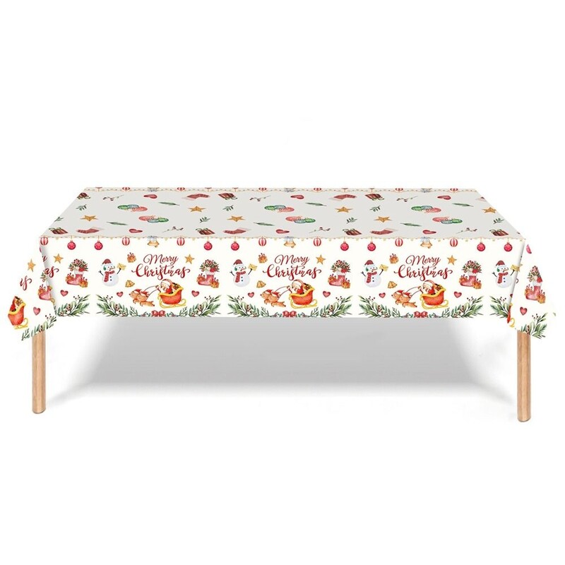 1gab Ziemassvētku plastmasas galdauta kartona kastīte Ziemassvētku vecīša/sniegavīra vienreizējās lietošanas galda pārsegs Ziemassvētku ballīšu galda dekorēšanai mājas piederumi
