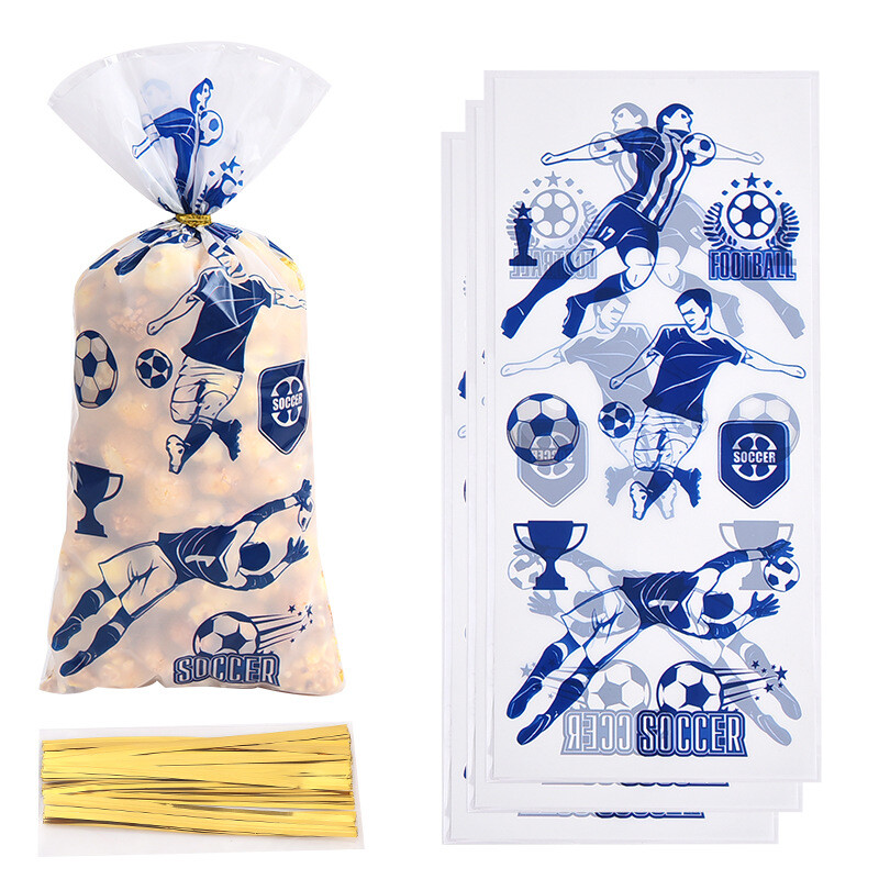 50 gab. Futbola tēmas dāvanu iesaiņošanas maisiņi futbols konfekšu maisiņi cepumi popkorna maisiņi, fani ballīšu labvēlības somas zēniem dzimšanas dienas ballītes dekorēšanai