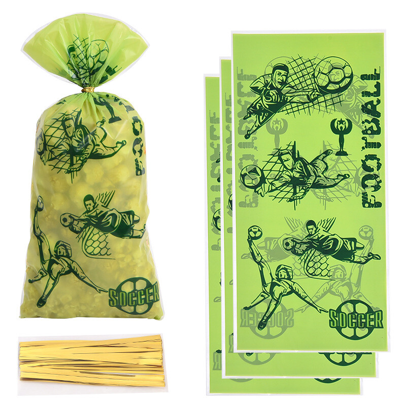 50 gab. Futbola tēmas dāvanu iesaiņošanas maisiņi futbols konfekšu maisiņi cepumi popkorna maisiņi, fani ballīšu labvēlības somas zēniem dzimšanas dienas ballītes dekorēšanai