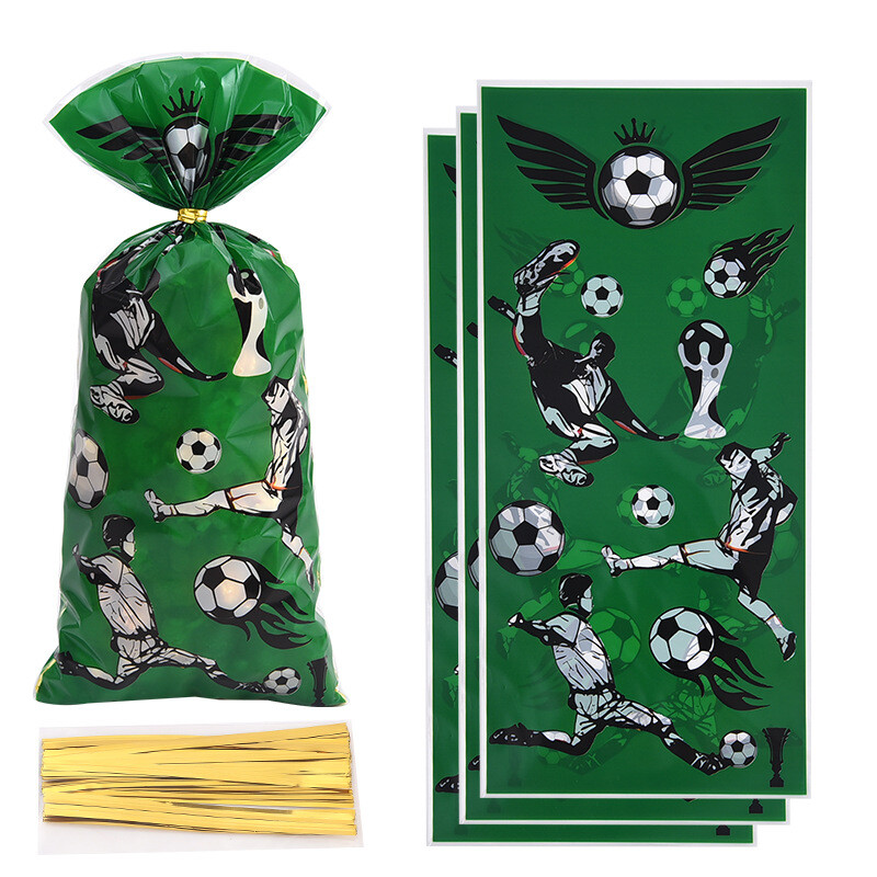 50 gab. Futbola tēmas dāvanu iesaiņošanas maisiņi futbols konfekšu maisiņi cepumi popkorna maisiņi, fani ballīšu labvēlības somas zēniem dzimšanas dienas ballītes dekorēšanai