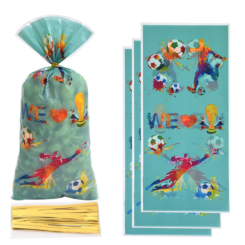 50 gab. Futbola tēmas dāvanu iesaiņošanas maisiņi futbols konfekšu maisiņi cepumi popkorna maisiņi, fani ballīšu labvēlības somas zēniem dzimšanas dienas ballītes dekorēšanai