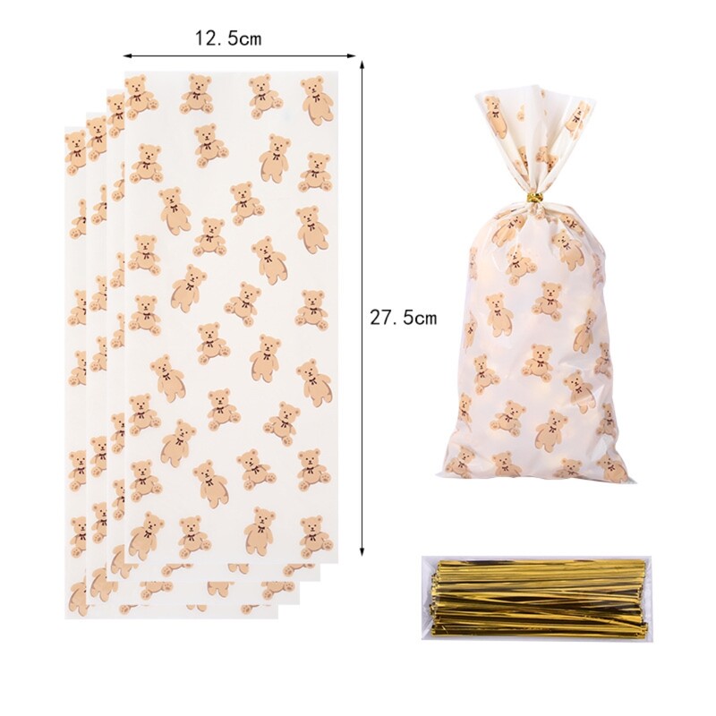 50/30gb Cute Bear Dāvanu konfekšu maisiņš Plastmasas cepumu uzkodu iepakojuma maisiņi Bērnu dušas priekšrocībām Bērnu dzimšanas dienas svinību dekorēšanas piederumi