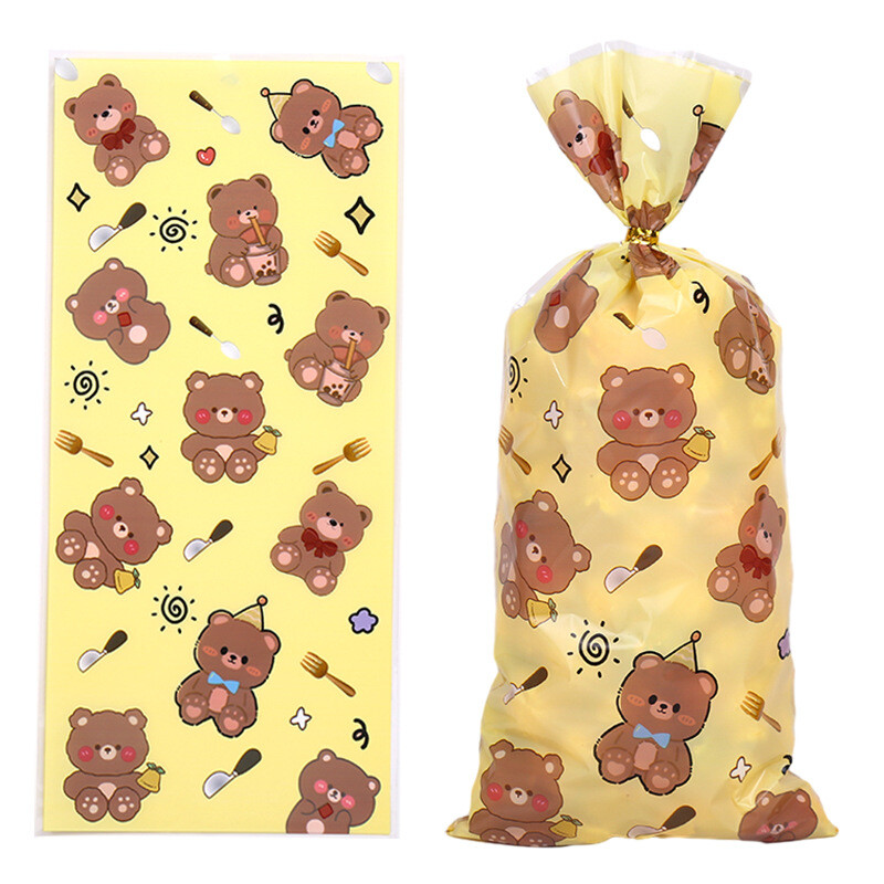 50/30gb Cute Bear Dāvanu konfekšu maisiņš Plastmasas cepumu uzkodu iepakojuma maisiņi Bērnu dušas priekšrocībām Bērnu dzimšanas dienas svinību dekorēšanas piederumi