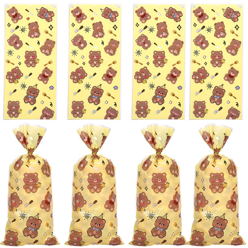 50/30gb Cute Bear Dāvanu konfekšu maisiņš Plastmasas cepumu uzkodu iepakojuma maisiņi Bērnu dušas priekšrocībām Bērnu dzimšanas dienas svinību dekorēšanas piederumi