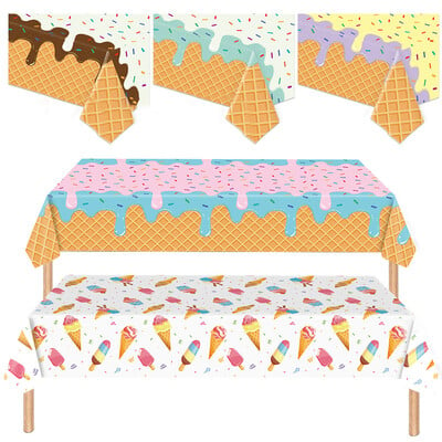 137x274cm Summer Ice Cream Party Posuđe Stolnjak Čokoladni sladoled Jednokratni PE pokrivač za stol Birthday Party Decor