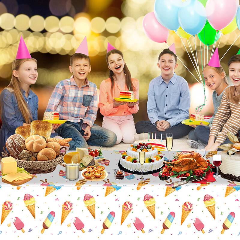 137x274cm Vasaras saldējuma ballīšu galda piederumi Galdauts Šokolādes saldējums Vienreiz lietojams PE galda pārklājs Dzimšanas dienas ballītes dekors