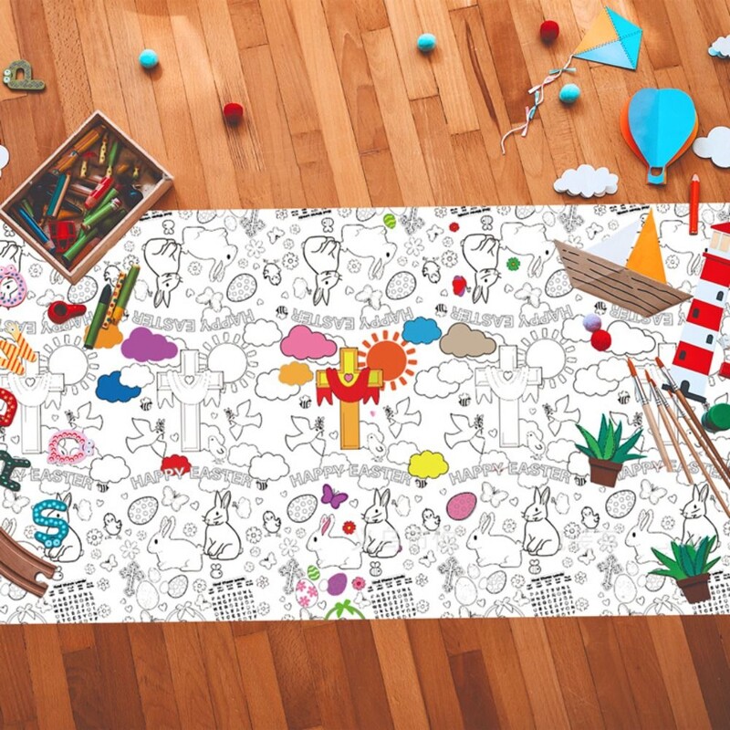 Decor de Paște Aleer de masă Color Ou Iepuraș Iepuri Față de masă Decor de masă pentru petrecere de Paște Decor Ziua de Paște Fericit pentru acasă