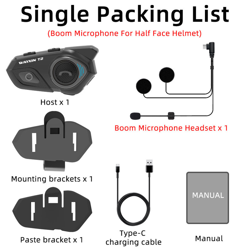 WAYXIN Mootorrattakiiver Peakomplekt Bluetooth Kiiver Peakomplekt Intercom Helmet 2 People Talk T2