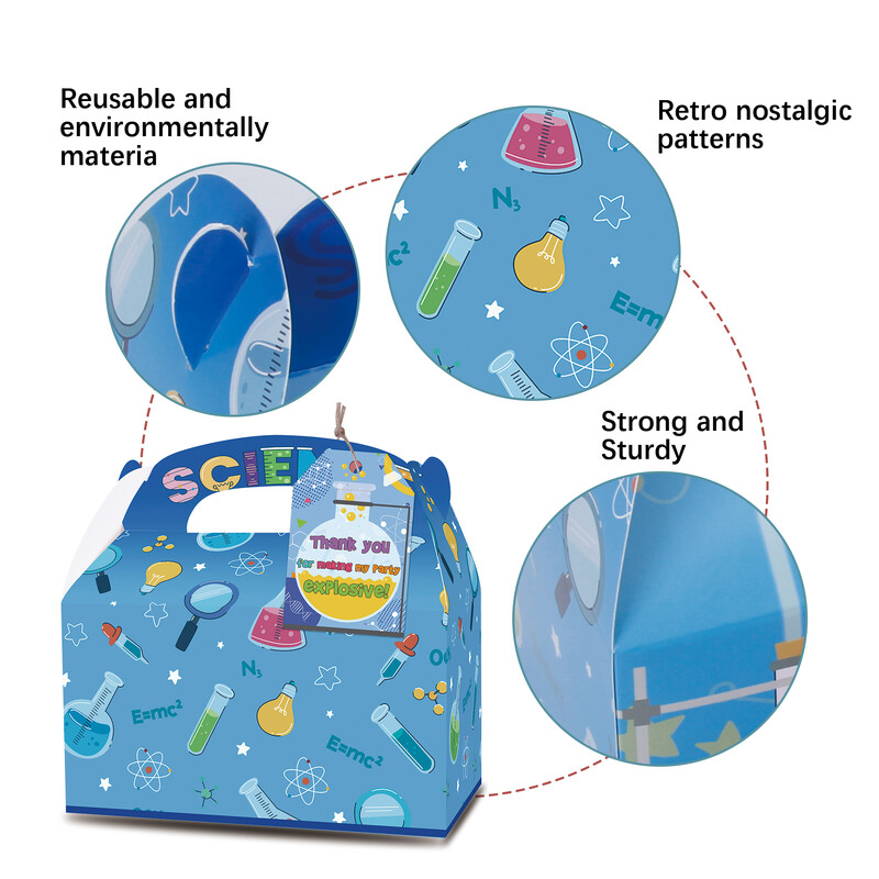 12 gab. Zinātnes tēmas saldumu kastītes ar pateicības kartītēm, astronomijas bioloģijas ķīmijas fizikas tēmas kārumu kastes