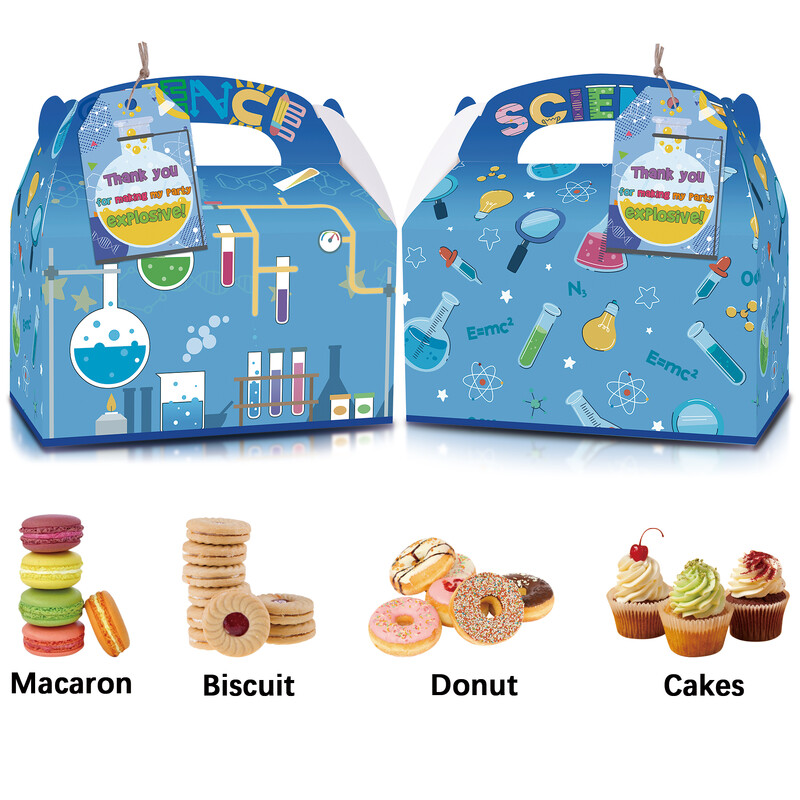 12 gab. Zinātnes tēmas saldumu kastītes ar pateicības kartītēm, astronomijas bioloģijas ķīmijas fizikas tēmas kārumu kastes