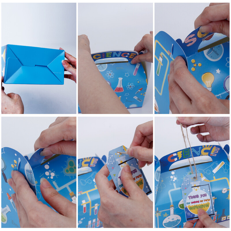 12 gab. Zinātnes tēmas saldumu kastītes ar pateicības kartītēm, astronomijas bioloģijas ķīmijas fizikas tēmas kārumu kastes