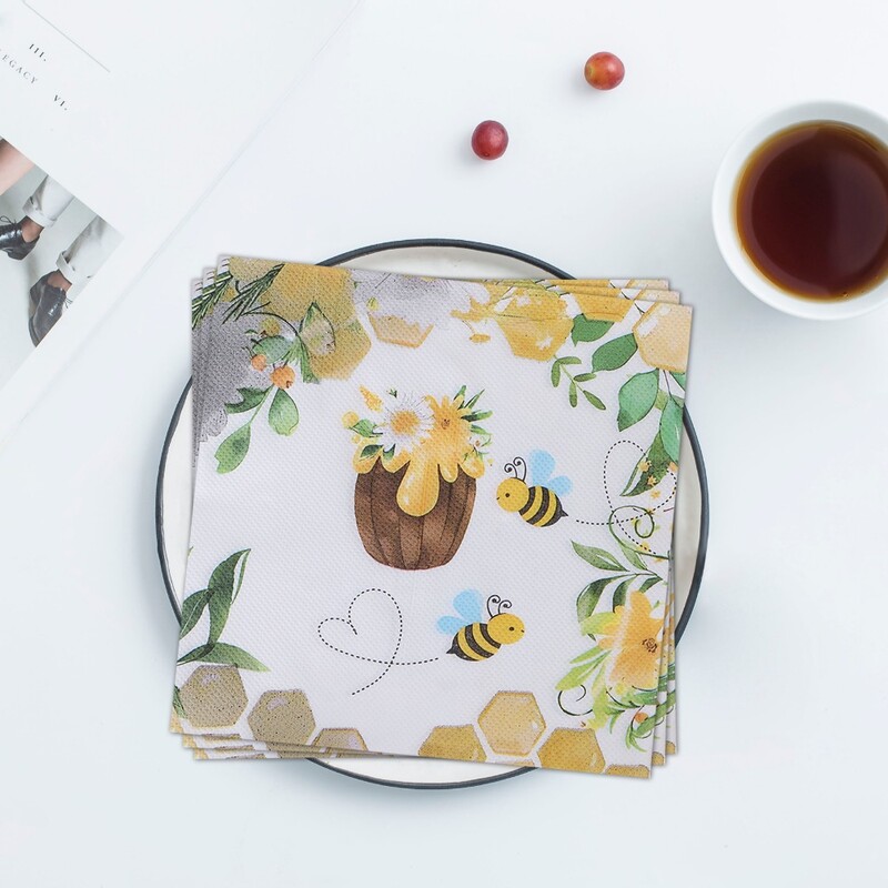 20 buc/pac șervețele de hârtie în stil pastoral șervețele de albine cu imprimeu retro cu trandafiri, pentru petrecere de nuntă, pânză pentru gură, pentru cafenea, tavă de luat masa, șervețele