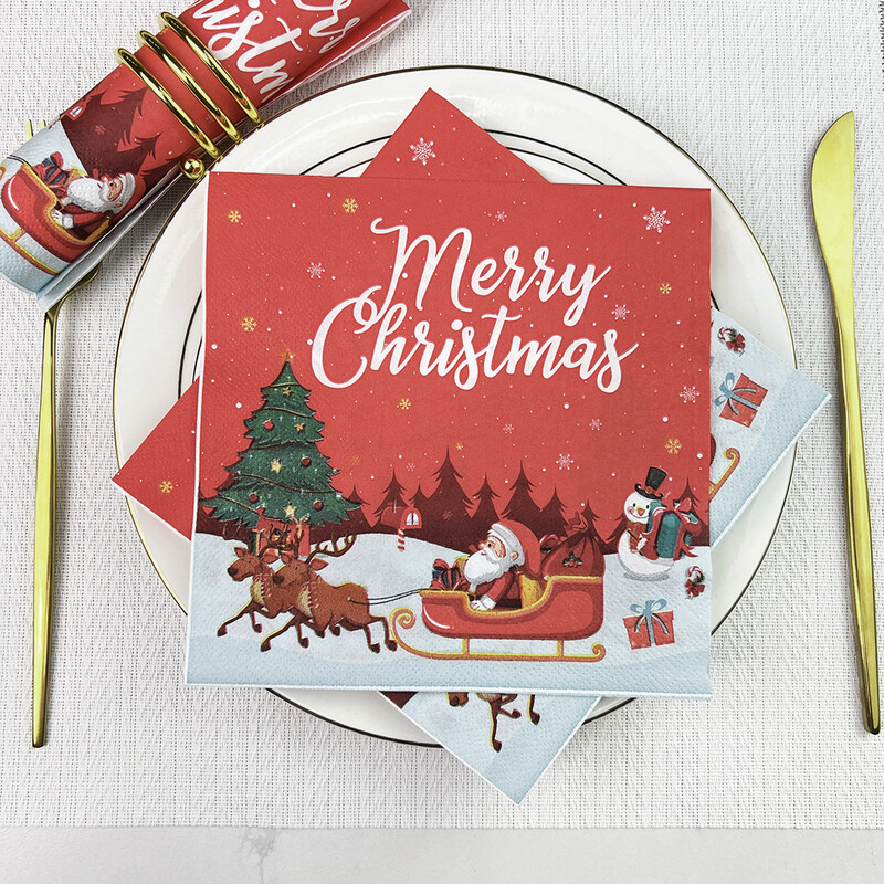 20gab Priecīgus Ziemassvētku ballītes Salvetes Lucky Red Ziemassvētku vakariņu galds Salvetes Papīrs Drošs Smaržīgs Bezmaksas Mīksts Mutes slaucīšanas salvete