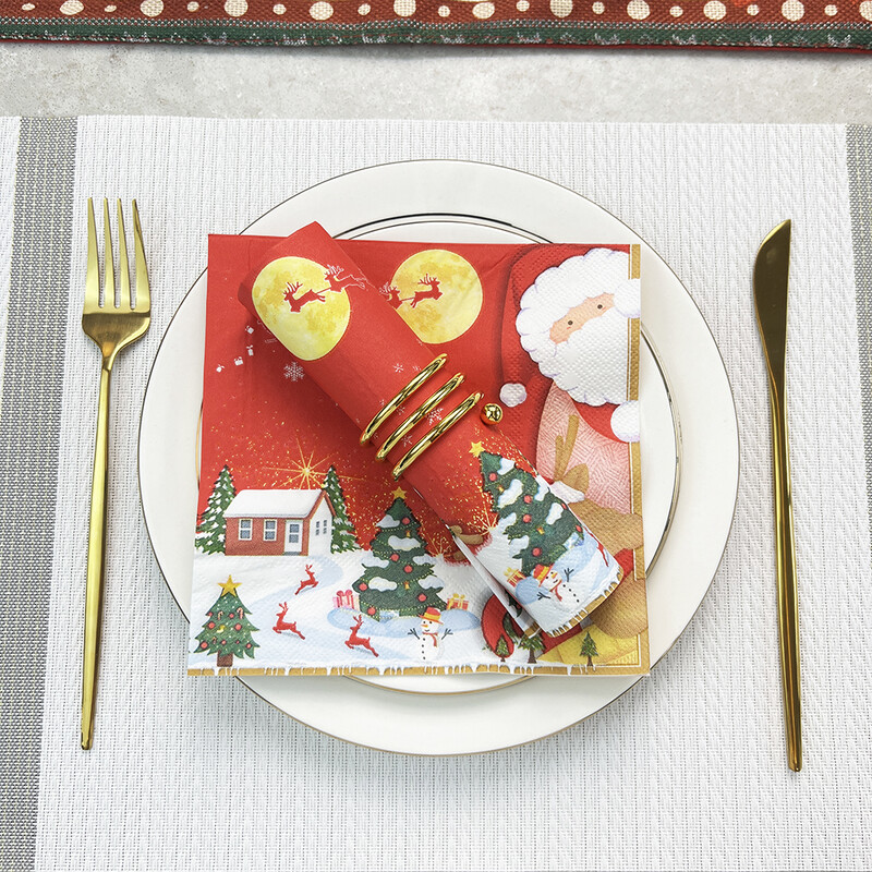 20gab Priecīgus Ziemassvētku ballītes Salvetes Lucky Red Ziemassvētku vakariņu galds Salvetes Papīrs Drošs Smaržīgs Bezmaksas Mīksts Mutes slaucīšanas salvete