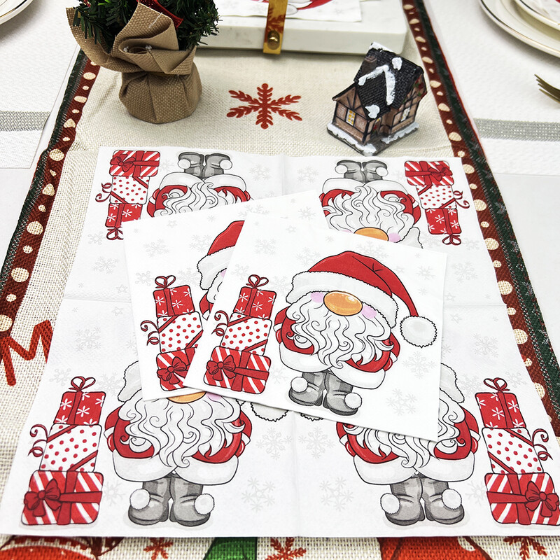 20gab Priecīgus Ziemassvētku ballītes Salvetes Lucky Red Ziemassvētku vakariņu galds Salvetes Papīrs Drošs Smaržīgs Bezmaksas Mīksts Mutes slaucīšanas salvete
