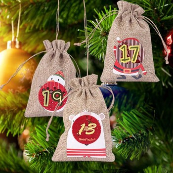 24 Days Christmas Advent Calendar Bags Advent Calendar Подаръчни торбички Направи си сам комплект с хартиен стикер Noel Новогодишен коледен декор