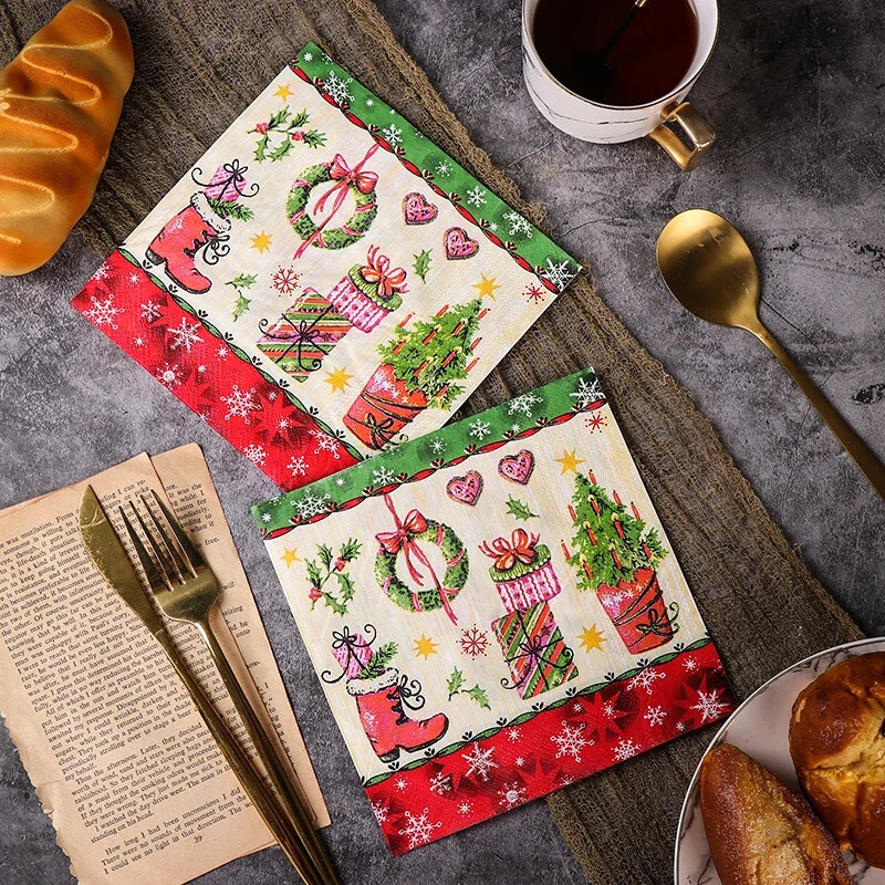 20 buc/pac, 33*33 cm, 2 straturi, imprimat, pentru brad de Crăciun, hârtie de țesut, pentru petrecere de Crăciun, pentru decorațiuni de masă.