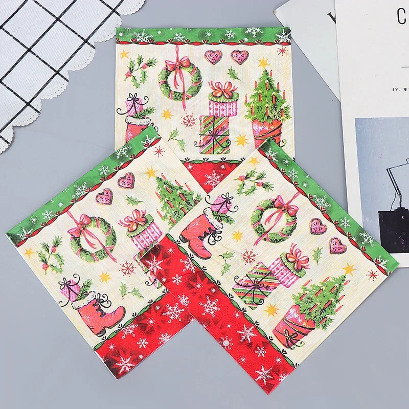 20 buc/pac, 33*33 cm, 2 straturi, imprimat, pentru brad de Crăciun, hârtie de țesut, pentru petrecere de Crăciun, pentru decorațiuni de masă.