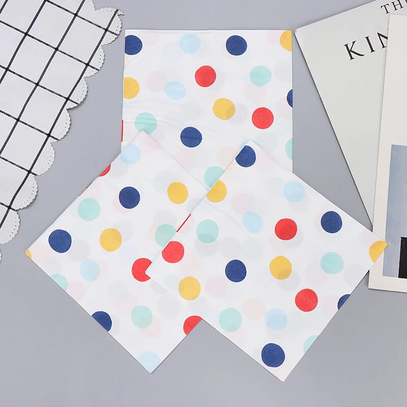 20 buc/pac Șervețele noi cu puncte colorate Șervețele de hârtie imprimate cu albastru Hârtie de nuntă Fluture Os Hârtie Bart Serviciu de loc 2 straturi 33 cm