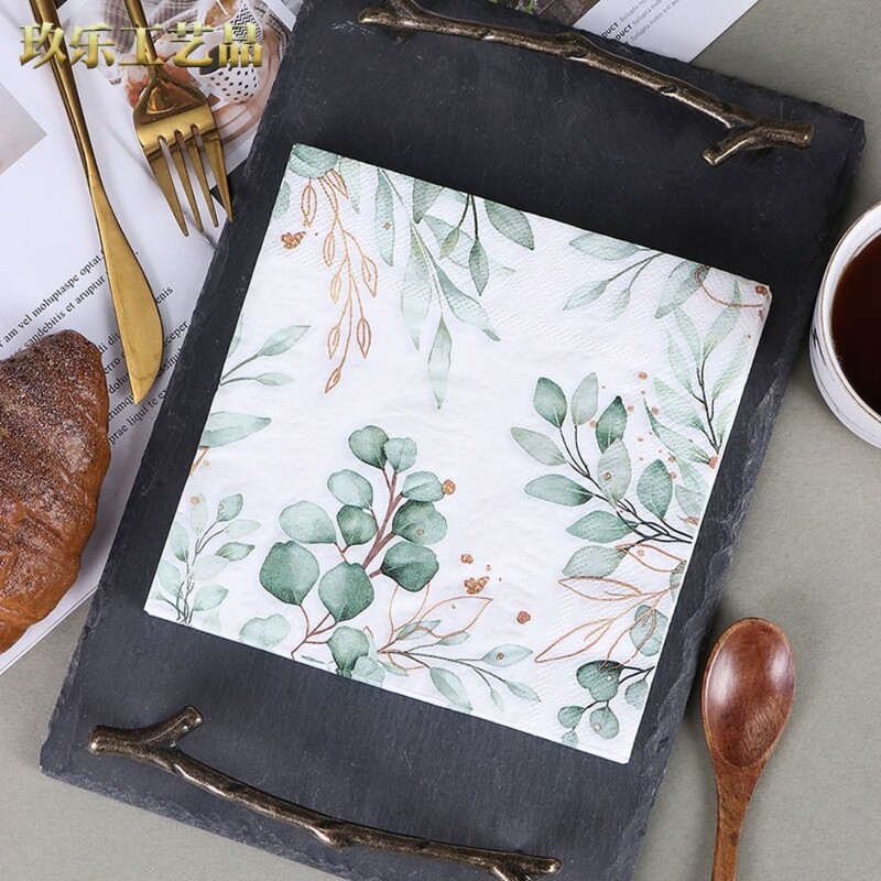 20gab Karikatūras augu stila salvetes Mīkstas 33cm Eikalipta Lapu Papīrs Krāsains Krāsains Apdrukāts Papīrs Svētku dekors