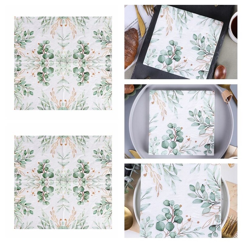 20gab Karikatūras augu stila salvetes Mīkstas 33cm Eikalipta Lapu Papīrs Krāsains Krāsains Apdrukāts Papīrs Svētku dekors