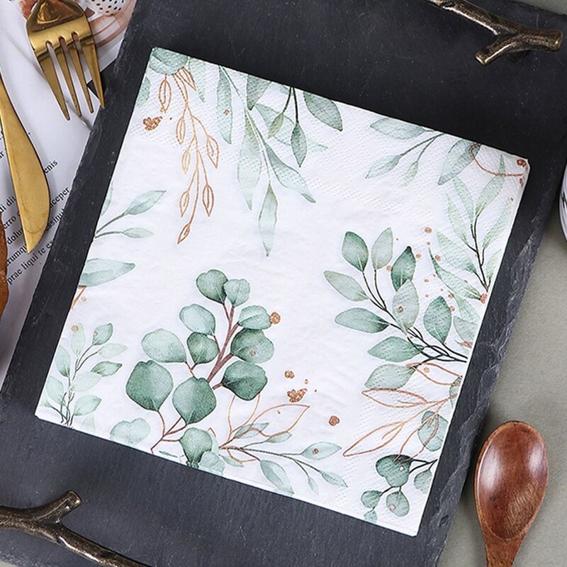 20gab Karikatūras augu stila salvetes Mīkstas 33cm Eikalipta Lapu Papīrs Krāsains Krāsains Apdrukāts Papīrs Svētku dekors