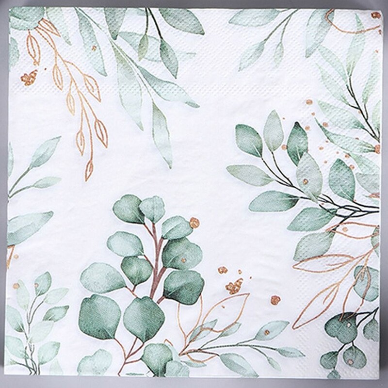 20gab Karikatūras augu stila salvetes Mīkstas 33cm Eikalipta Lapu Papīrs Krāsains Krāsains Apdrukāts Papīrs Svētku dekors