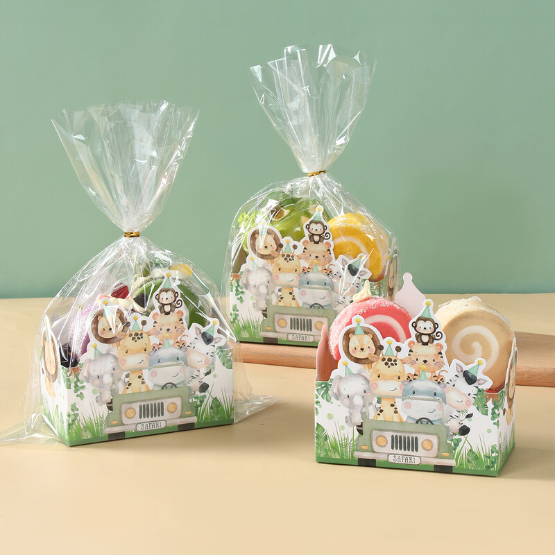 Ballīte Favor Papīra dāvanu maisiņi dzimšanas dienas svinībām bērniem Piederumi Dzīvnieki Dāvanu maisiņi Džungļu safari Zoo Dzīvnieku labvēlības konfekšu kastes