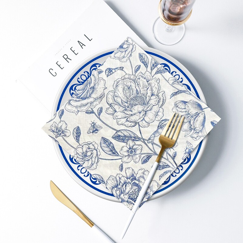 20 buc/pac Șervețele elegante imprimate cu trandafiri de epocă Covorașe de masă verde proaspete Decor pentru petreceri Servețele de hârtie Rechizite pentru bucătărie