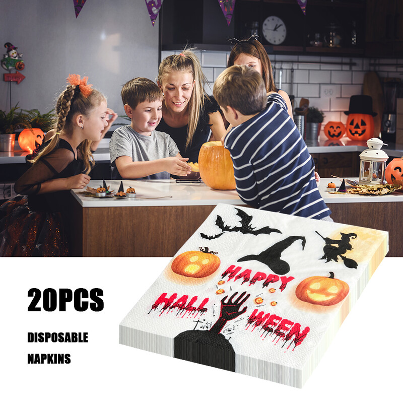 20 buc/pac Șervețele noi de hârtie amuzante Seria de Halloween Servețele de masă pentru sufragerie din hârtie, sigure, fără parfum, șervețel moale pentru ștergere a gurii